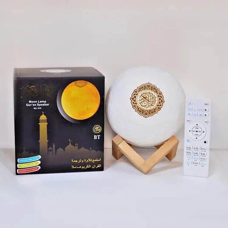 Quran Moon Lamp Bluetooth Speaker, 18 Recitations, Surahs, Duas and Nasheeds, USB Rechargeable, Islamic Educational Gift for Kids